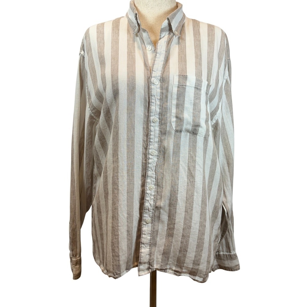 Abercrombie Fitch Linen Striped Oversized Button Up Blouse Medium Coastal Chic - Picture 3 of 7